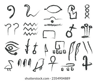 Hieroglyphs egyptian, hand-drawn picture, athnic