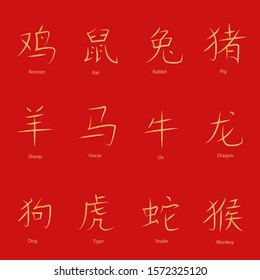 Hieroglyphs of oriental zodiac signs vector illustration
