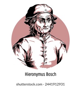 Hieronymus Bosch is a Dutch hereditary artist, one of the greatest masters of the Northern Renaissance period. Hand drawn vector illustration