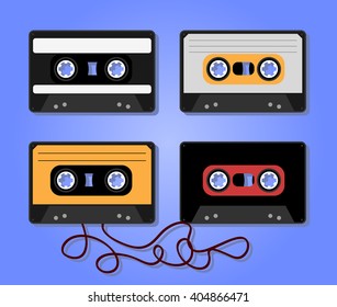 HiFi Audio Tape / Casette. Old School Tape. Blue And Orange Vintage Tone Vector Illustration.