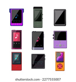 hifi mp3 player set cartoon. music technology, sound audio, stereo device, digital portable, volume hifi mp3 player vector illustration