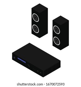 Hi-Fi  system musical player and speakers isolated on white background isometric view