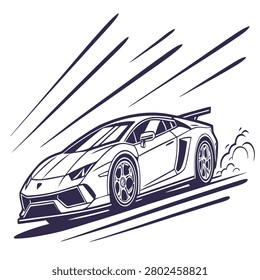 hig speed supercar with motion lines  flat vector  on white background 