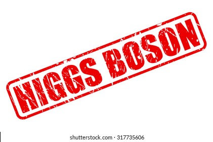 HIGGS BOSON red stamp text on white