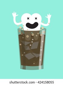 High Acid Drinks Damage Teeth. flat character design vector illustration