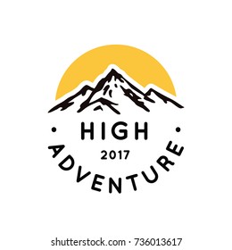 High adventure. Mountains vector badge.