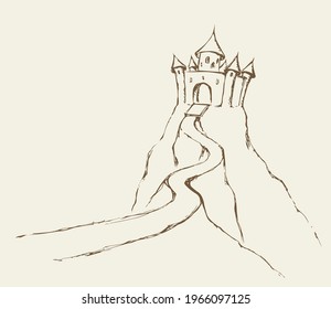 Castillo en la colina. Dibujo de vectores