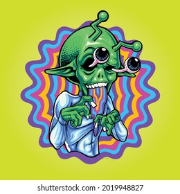 high alien puking rainbow illustration