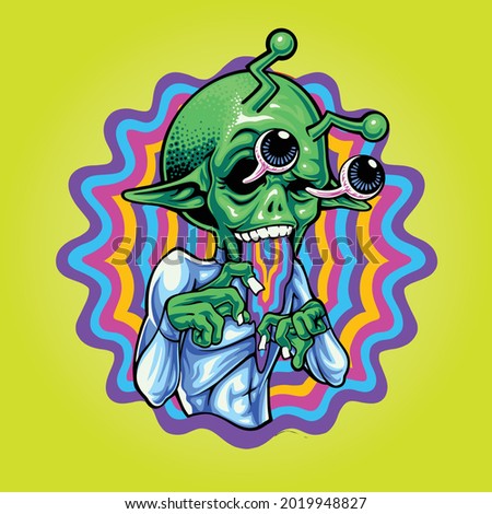 high alien puking rainbow illustration