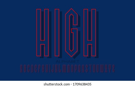 High alphabet of red blue angular letters with shifted stroke and shadow. Urban graphic display font. Isolated english alphabet.