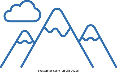 Prueba de alta altitud, ilustración editable del icono del Vector de línea con las montañas y las nubes