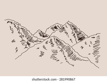 High Altitude Vintage Mountain Scenery Sketch Stock Vector (Royalty ...