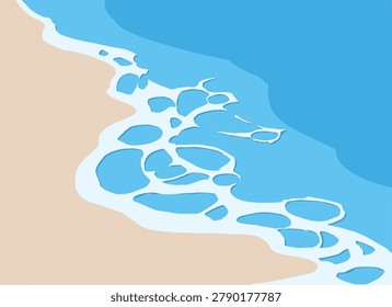 High Angle 45 Degree View of Blue Summer Ocean Coastline