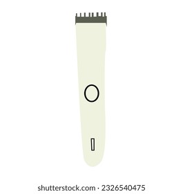 High angle shot of beard trimmer with comb and brush with negative space, Hair trimmer isolated on green background.