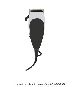 High angle shot of beard trimmer with comb and brush with negative space, Hair trimmer isolated on green background.