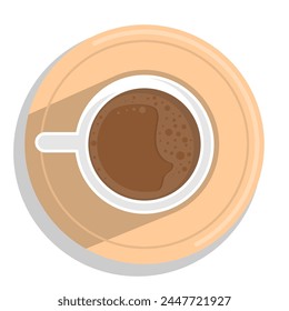 High angle view cappuccino Coffee Flat Design, Decorative design for cafeteria, posters, banners, cards. Latte Icon Silhouette. cup of coffee with foam. Minimalistic cup of latte.