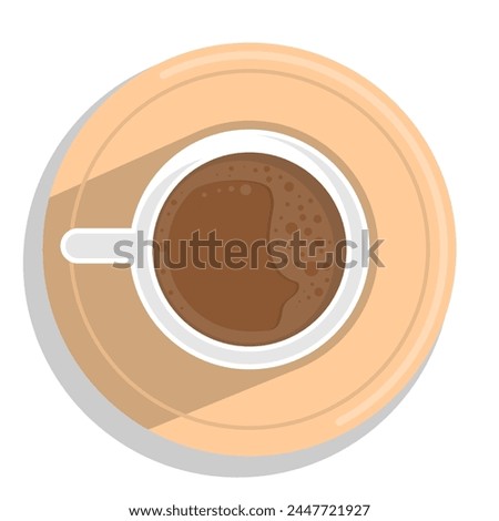 High angle view cappuccino Coffee Flat Design, Decorative design for cafeteria, posters, banners, cards. Latte Icon Silhouette. cup of coffee with foam. Minimalistic cup of latte.
