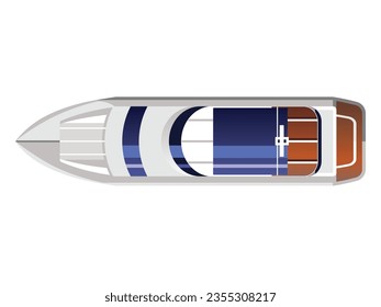 High angle view, directly above of a yacht. Vector illustration isolated object on a white background.