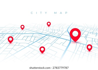 high angle view gps navigation city route map featuring 3d red location pin vector