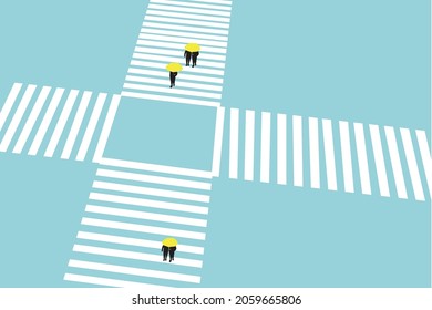 HIGH ANGLE VIEW OF PEOPLE CROSSING THE STREET