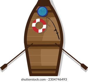 high angle view of Wooden Boat With Peddles. Colourful Isolated Flat Vector Illustration On White Background