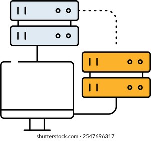 Ícone de Alta Disponibilidade . Servidores duplos com uma seta em loop contínuo. Ilustração de cor preta e amarela.Vetor.