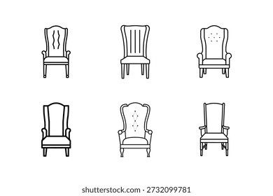 Ilustración vectorial de arte de la línea del icono de la silla de la parte posterior alta aislada