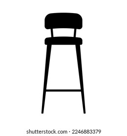 High bar stool with backrest icon. Black silhouette. Front side view. Vector simple flat graphic illustration. Isolated object on a white background. Isolate.