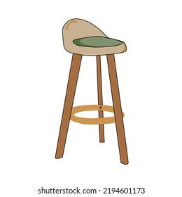 High barstool icons cartoon. Chair bench. Club and cafe furniture element. 