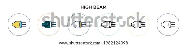 High beam icon in
filled, thin line, outline and stroke style. Vector illustration of
two colored and black high beam vector icons designs can be used
for mobile, ui, web