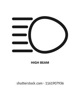 High Beam icon with text, car dashboard icon. Stroke outline style. Line vector. Isolate on white background.