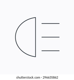 High beams icon. Distant light car sign. Linear outline icon on white background. Vector