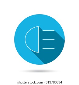 High beams icon. Distant light car sign. Blue flat circle button with shadow. Vector