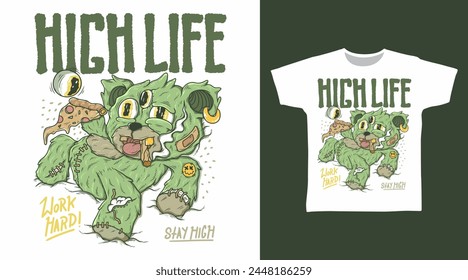 High Bear Illustration Tshirt Cartoon Designs.