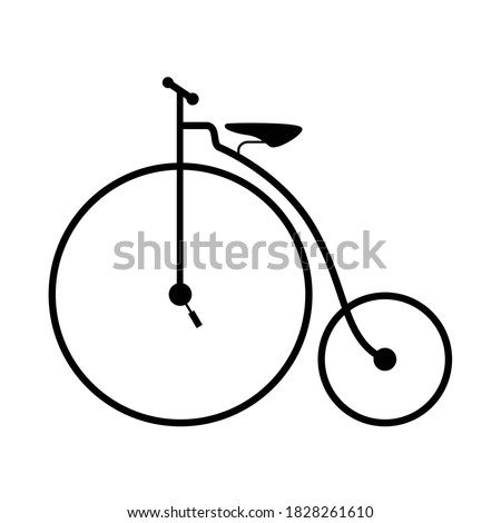 High Bicycle Icon with Big Road in front called Penny Farthing legend bike