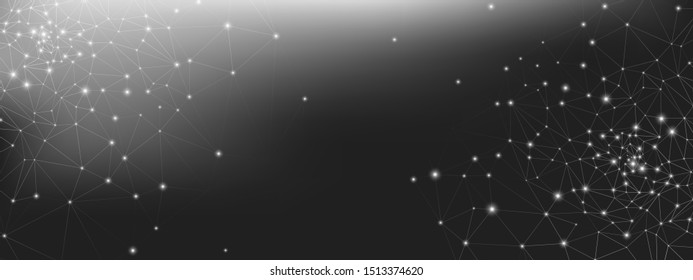 High Big Data Banner. Dark Vector Science Flyer. Black 3d Minimal Background. Gray Triangular Pattern. Technology Data. Monochrome Science Tech Network. Dark Illustration. Science Visualization.