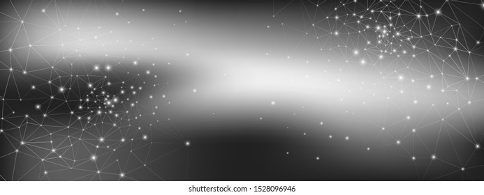 High Big Data Banner. Dark Science Wallpaper. Black Geometric Illustration. Gray Triangles Pattern. Abstract Data Flow. Monochrome Vector Science Flyer. Dark Background. Science Tech Network.