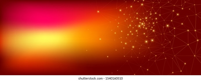High Big Data Banner. Science Wallpaper. Pink 3d Digital Illustration. Bright Polygonal Banner. Yellow Data Tech Concept. Science Tech Network. Orange Geometric Texture. Red Technology Data.
