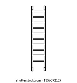 High black and white wooden icon of a fiberglass dielectric ladder with steps for elevation. Construction tool. Vector illustration on white background.