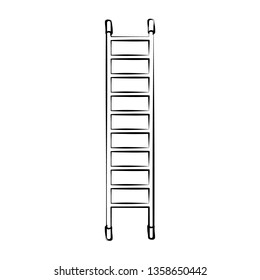 High black and white wooden icon of a fiberglass dielectric ladder with steps for elevation. Construction tool. Vector.