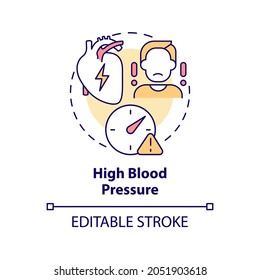 High blood pressure concept icon. Hypertension symptom abstract idea thin line illustration. Hypertensive emergency. Pounding feeling in heart. Vector isolated outline color drawing. Editable stroke