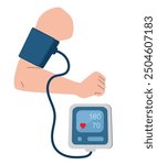 High Blood Pressure Concept. Patient Checking Arterial Blood Pressure With Digital Device Tonometer stock illustration