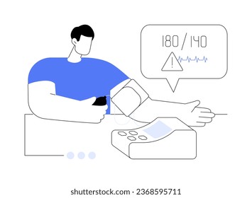 Ilustración vectorial del concepto abstracto del problema de presión arterial alta. El hombre mide la presión arterial, el diagnóstico de hipertensión, el examen médico, el cuidado de los riñones, la metáfora abstracta de uso autónomo.