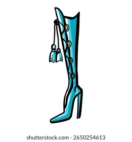 High blue boots, hand drawn vector illustration