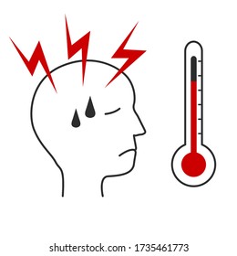 High body temperature and headache or migraine simple symbol design