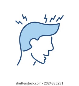 High body temperature related vector icon. Man head and high temperature thermometer. High temperature sign. Isolated on white background. Editable vector illustration