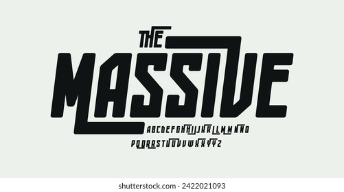 High bold alphabet, massive geometric letters with dynamic tail, sporty swash italic for powerful logos, energetic headlines. Perfect typographic design for gym, auto racing, branding. Vector typeset