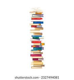 High book stack, cartoon vector pile of reading materials for education and recreation. Stacked library learning educational or scientific paper volumes for giving facts and knowledge information