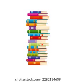 High book stack. School literature reading novel best sellers heap, college education cartoon vector books pile or science teaching textbook or encyclopedia group. Bookstore dictionary isolated stack