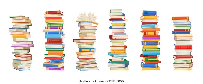 High book stacks   piles vector books  school textbooks   bestsellers  dictionaries   encyclopedias  library bookstore literature  Isolated stacks cartoon books  knowledge  education